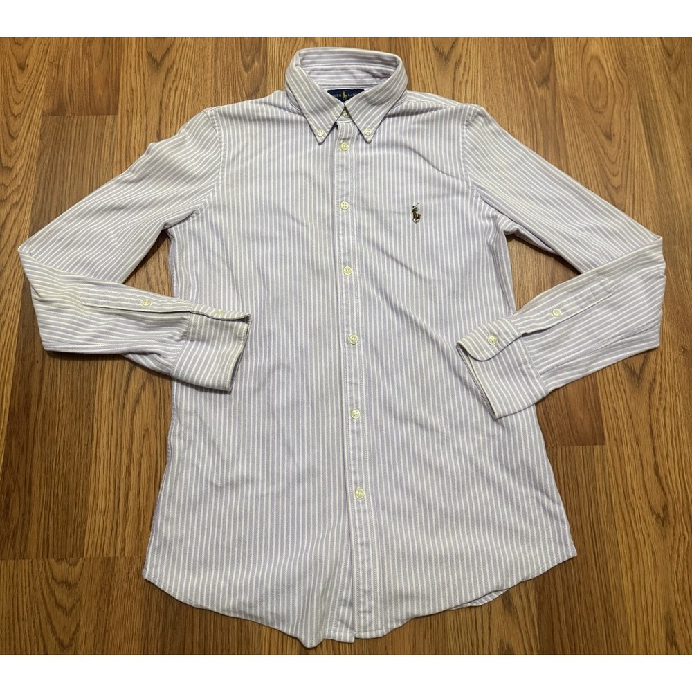 Polo Ralph Lauren Boys Oxford Shirt Large 6 Lavender Stripe Pony
